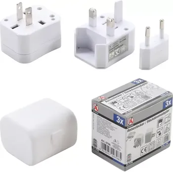 Cestovní adaptér konektor/zásuvkový adaptér, Cestovní 3 dílná sada (BGS109798) (Tří­dílný cestovní adaptér BGS109798 umožňuje připojení různých typů zástrček v zahraničí a je vhodný pro většinu běžných zásuvek. Kompaktní provedení usnadňuje přepravu v zavazadle.)