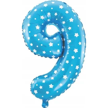 Balónek Foliový balónek číslice 9 modrý s hvězdičkami 40 cm