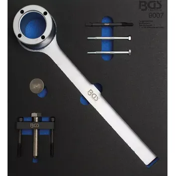 Sada nářadí Sada nářadí na řemenici pro klikový hřídel pro Jag (BGS109007) (Sada nářadí na řemenici pro klikový hřídel BGS109007 je určena pro vozy Jaguar a Land Rover, obsahuje speciální přípravky pro přesnou montáž a demontáž řemenice. Robustní konstrukce zajišťuje