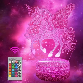 Lampička Noční Lampa Jednorožec 3D LED USB + Dálkové Ovládání