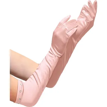 Růžové dětské saténové dlouhé rukavice