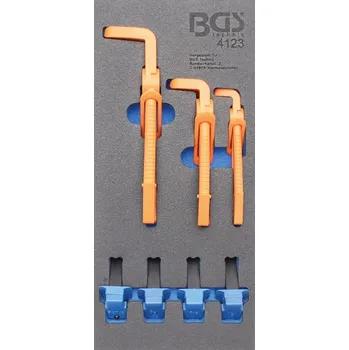 Kleště Nářaďový modul 1/3 - BGS104123 Sada kleští pro rozpojení hadic zahnuté 7 dílů (BGS104123) (Sada obsahuje sedm zahnutých kleští určených pro snadné rozpojení různých typů hadic v automobilovém servisu i dílně. Ergonomické rukojeti zajišťují pevný úchop a p