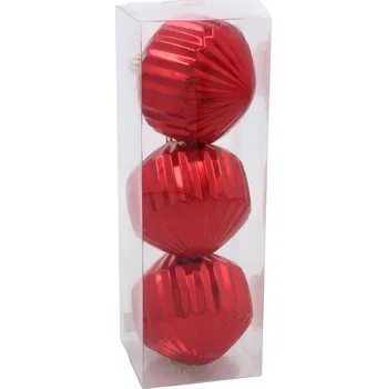 Vánoční dekorace Sada 3 Vánočních Baněk 8 cm Závěsné vánoční baňky na stromeček Červené