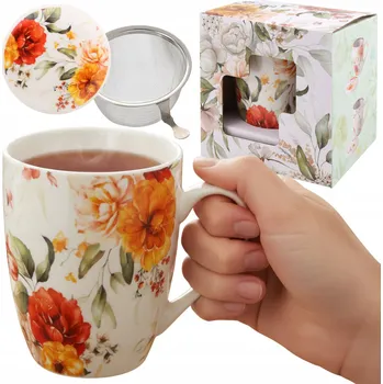 Sada na čaj: HRNEK 340 ml se sítkem a víčkem NA BYLINKY,