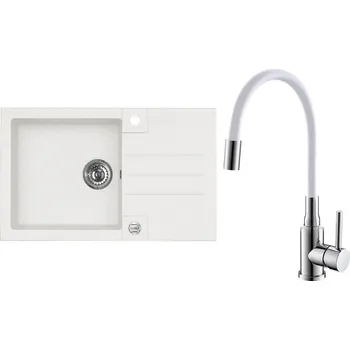 Granitový dřez Set Alveus (dřez Rock 130 White 11 + baterie Mintas Bílá/Chrom) SETA25296