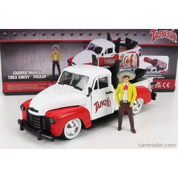 autíčko Jada Chevrolet Chevy Pick-up Tapatio 1953 With Charro Figure 1:24 Bílá Červená