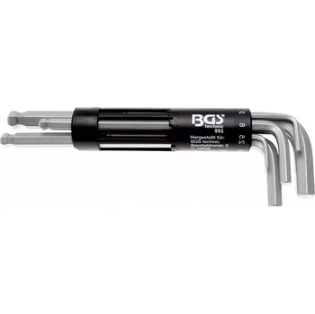 Klíč Zástrčné klíče inbus 2 ÷ 10 mm, s koulí. (Sada 8 dílů v pořadači). BGS 802 (BGS100802) (extra dlouhé s koulí, speciální třícestné pouzdro)