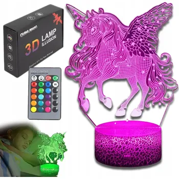 Lampička LAMPičKA jednorožec 3D NOČNÍ LAMPA LED USB BATERIE + DÁLKOVÉ OVLÁDÁNÍ