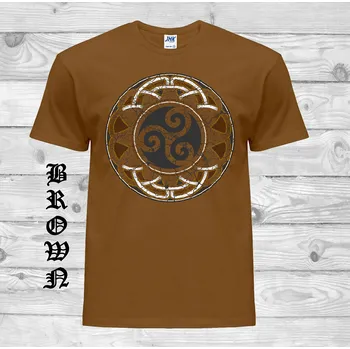 panske-levne-bavlnene-tricko-digi-potisk-keltsky-kruh-triskel Barva: Brown - hnědá, velikost: S