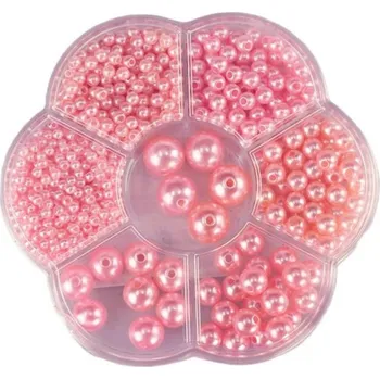 Dětské navlékací korálky Korálky navlékací metalické růžové set 1150ks 3-12mm v plastovém boxu