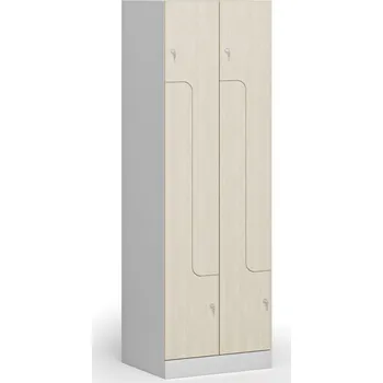 B2B Partner Kovová šatní skříňka S1 Z, 4 oddíly, 1850 x 600 x 500 mm, cylindrický zámek, laminované dveře, bříza