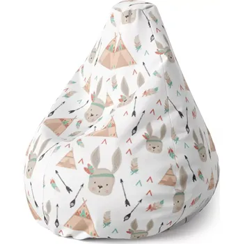 Sedací pytel Sablio Sedací vak Pear Zajíci u stanu - 140 x 100 x 25 cm