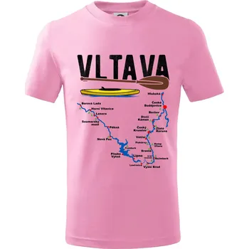 Mapa řeky Vltavy - Tričko dětské bavlněné - 122 cm/6 let ( Růžová )