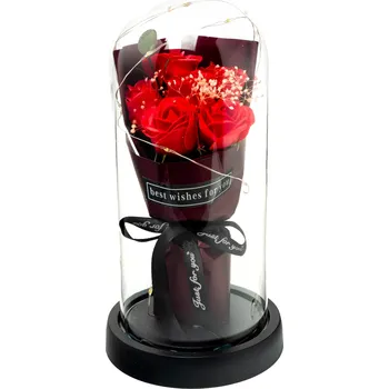 umělá květina STABILIZOVANÁ RŮŽE VE SKLE ČERVENÁ KVĚTINOVÁ KYTICE DÁREK KE DNI DÁREK