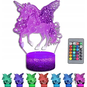 Lampička NOČNÍ LAMPA 3D LED jednorožec + DÁLKOVÉ OVLÁDÁNÍ