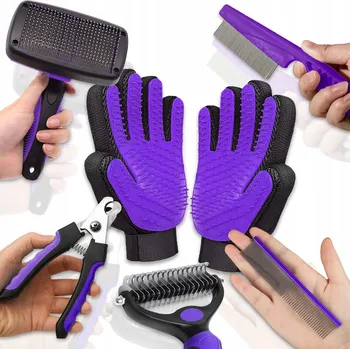 Péče o srst a drápky Sada pro péči o srsti psa kočky, kleště, hřeben, rukavice, trimovací nůž, 7 dílů