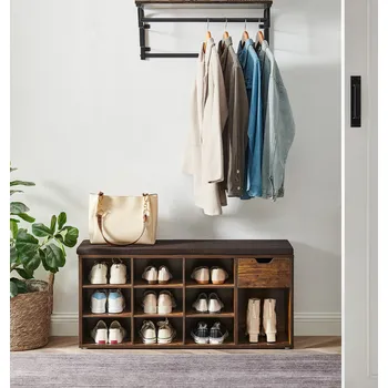 Botník Lavice na boty s polštářem a šuplíkem | Rustikální hnědá