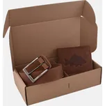 MERCUCIO - Set kožený opasek a kožená peněženka - vzor Kapr Lysec - pap. krabička