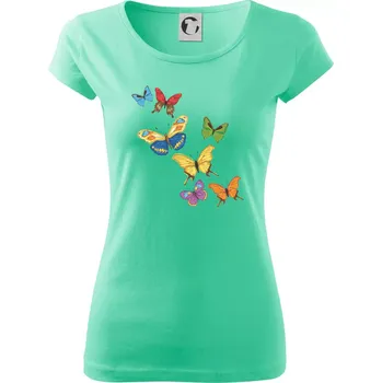 Dámské tričko Barevní motýli - Dámské triko Pure - XS ( Mátová )