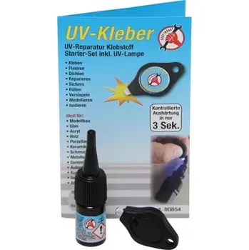 Průmyslové lepidlo UV lepidlo včetně UV lampy lahvička 3 g (BGS1080854) (UV lepidlo v balení s UV lampou umožňuje rychlé vytvrzení během několika sekund, objem 3 g je vhodný pro drobné opravy v domácnosti i dílně.)