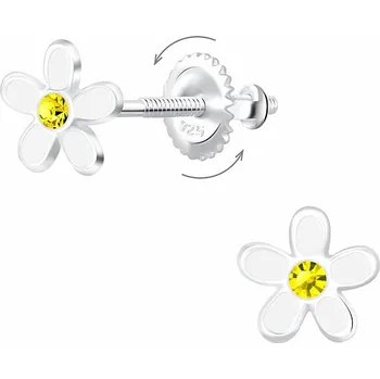 Náušnice Stříbrné náušnice Bílá kytička na šroubek 7 x 7 mm, 0,52 g