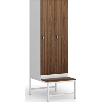 Šatní skříň B2B Partner Šatní skříňka S1 s lavičkou, 2 oddíly, 1875 x 600 x 500/800 mm, otočný zámek, laminované dveře, ořech