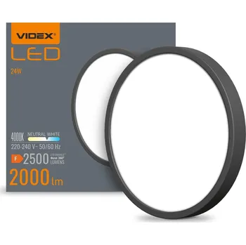 Plafon LED Svítidlo stropní přisazené 20W 2500lm 4000K černá Neutrální Videx