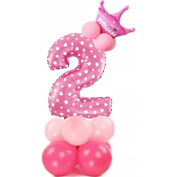 Balónek SADA BALÓNKŮ ČÍSLICE 2 DVĚ RŮŽOVÉ NAROZENINY 110 cm