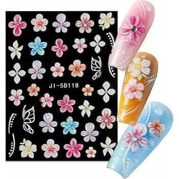 samolepka 5D Samolepky na nehty - barevné květiny S142