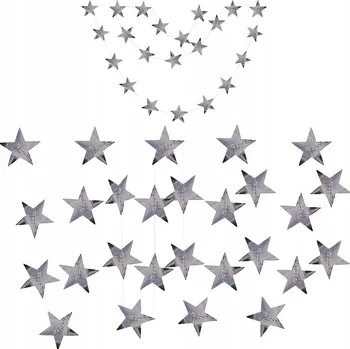 GIRLANDA BANNER HVĚZDY STŘÍBRNÉ NA SILVESTRA 350 CM