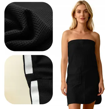 PAREO RUČNÍK DO SAUNY, SPA, K BAZÉNU 100% BAVLNA VAFLE L/XL ČERNÉ