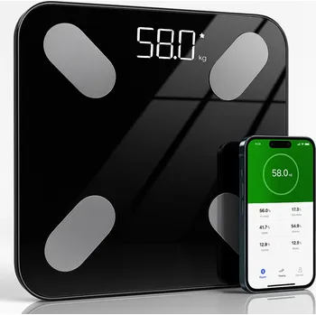Osobní váha ELEKTRONICKÁ OSOBNÍ VÁHA S ANALÝZOU TĚLA, SMART APLIKACE, BMI, 180 kg, SKLENĚNÁ