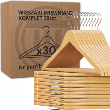 Věšák Dřevěný lakovaný věšák chromovaný 30 ks