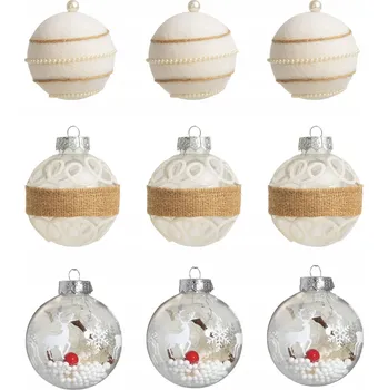 Vánoční dekorace Vánoční Baňky Bílé Zlaté Sada 9 ks Vánočních ozdob 8 cm Nerozbitné