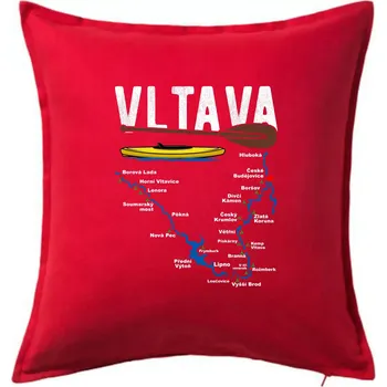 Polštář Mapa řeky Vltavy - Polštář 50x50 - 50x50 - Pouze potah ( Červená )