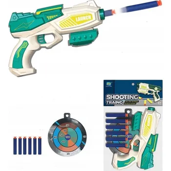 PISTOLE NA PĚNOVÉ ŠIPKY + TERČ - SADA PRO TRÉNINK STŘELBY EVA 6 ŠIPEK