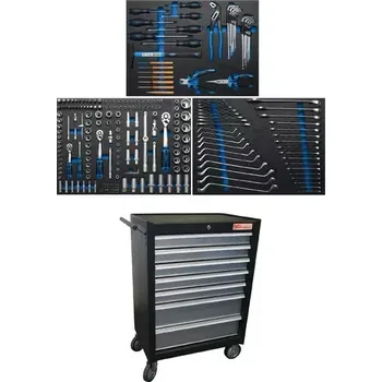 Dílenský montážní vozík BGS104062 - černý. 7 zásuvek s vybavením 263 dílů (BGS104062) (7x zásuvka, rozměry 680 × 458 × 1000 mm)