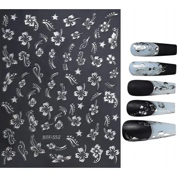 samolepka Samolepky 3D ozdoby na nehty - stříbrné květiny - samolepící S128