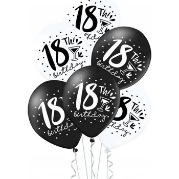 Balónek BALÓNKY S POTISKEM 18. NAROZENINY BÍLÉ, ČERNÉ, VELKÉ