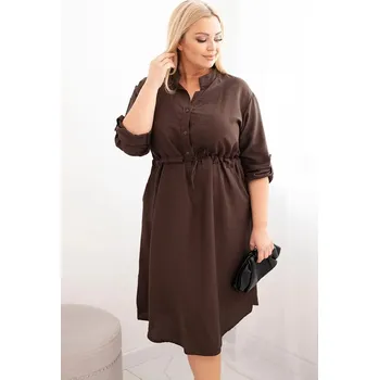 Dámská sukně Dámská viskózová suknička Plus Size s knoflíky a vázáním v pase hnědá UNI