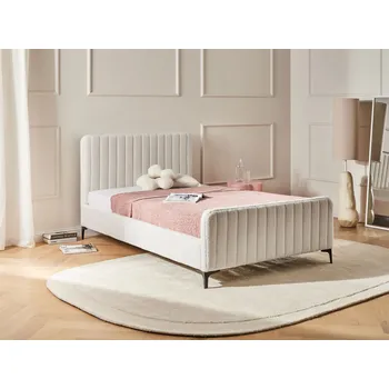 Postel Čalouněná postel krémově bílá buklé s roštem 120 x 200 cm se svislým prošíváním ložnice manželská postel moderní Beliani