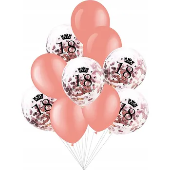 Balónek SADA BALÓNKŮ 18. NAROZENINY RŮŽOVÉ ZLATO Konfety VELKÉ