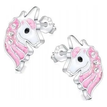 Náušnice STŘÍBRNÉ NÁUŠNICE JEDNOROŽCI PRO DÍVKU STŘÍBRO 925 ŠROUBOVACÍ ZAPÍNÁNÍ