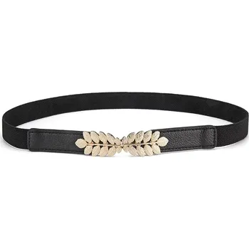 Opasek Dámský tenký elastický pásek na šaty Flowers Černý