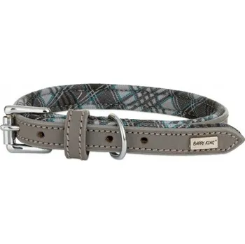 Obojek pro psa Barry King Kožený obojek, S 46 cm/16 mm, šedý/kostkovaný