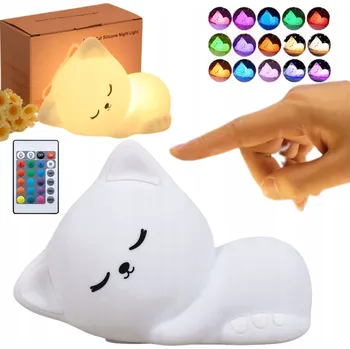 Lampička NOČNÍ LAMPA PRO DĚTI LED SILIKONOVÁ MĚKKÁ BAREVNÁ RGB KOČIČKA