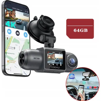 IP kamera 4K WIFI AUTOKAMERA S GPS, ZADNÍ KAMEROU A 64GB KARTOU + WDR APLIKACE