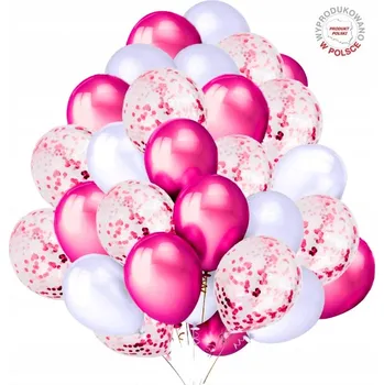 Balónek VELKÉ BÍLÉ RŮŽOVÉ BALÓNKY S KONFETAMI SVATBA NAROZENINY