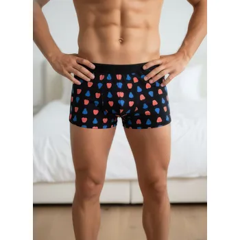 Pánské spodní prádlo Pánské černé bavlněné boxerky se vzorem, VELIKOST XL