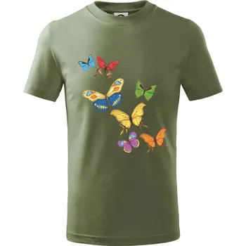 Barevní motýli - Tričko dětské bavlněné - 146 cm/10 let ( Khaki )